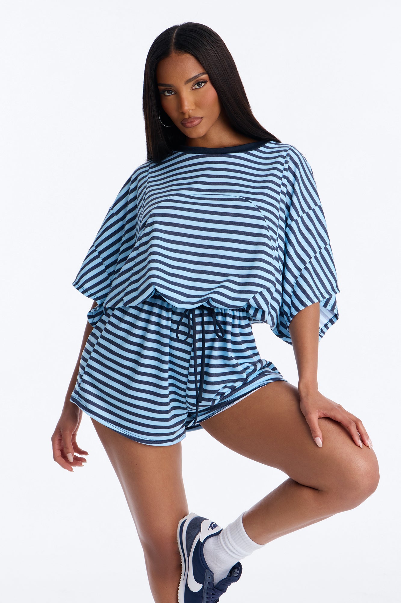 Read Between The Lines French Terry Romper - Blue