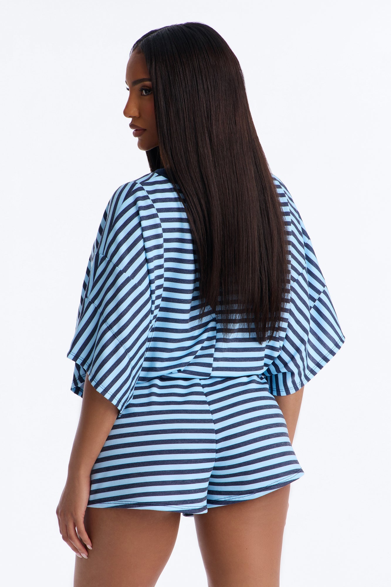 Read Between The Lines French Terry Romper - Blue