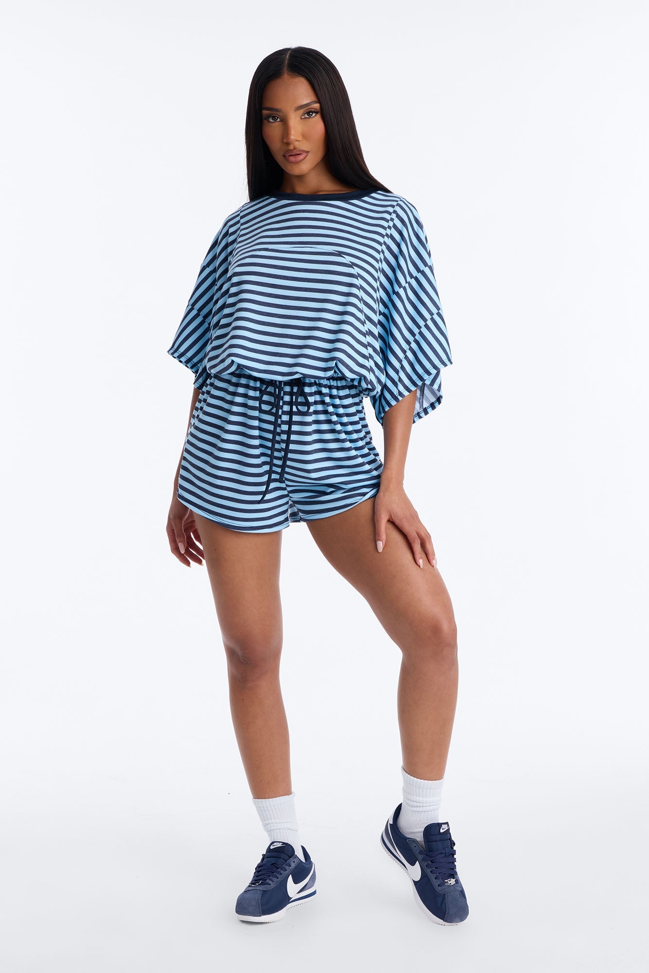 Read Between The Lines French Terry Romper - Blue